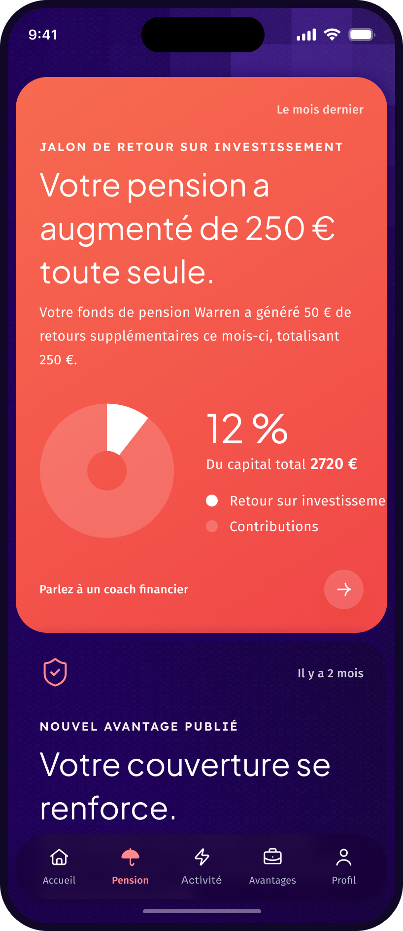 App Warren : écran d'activité