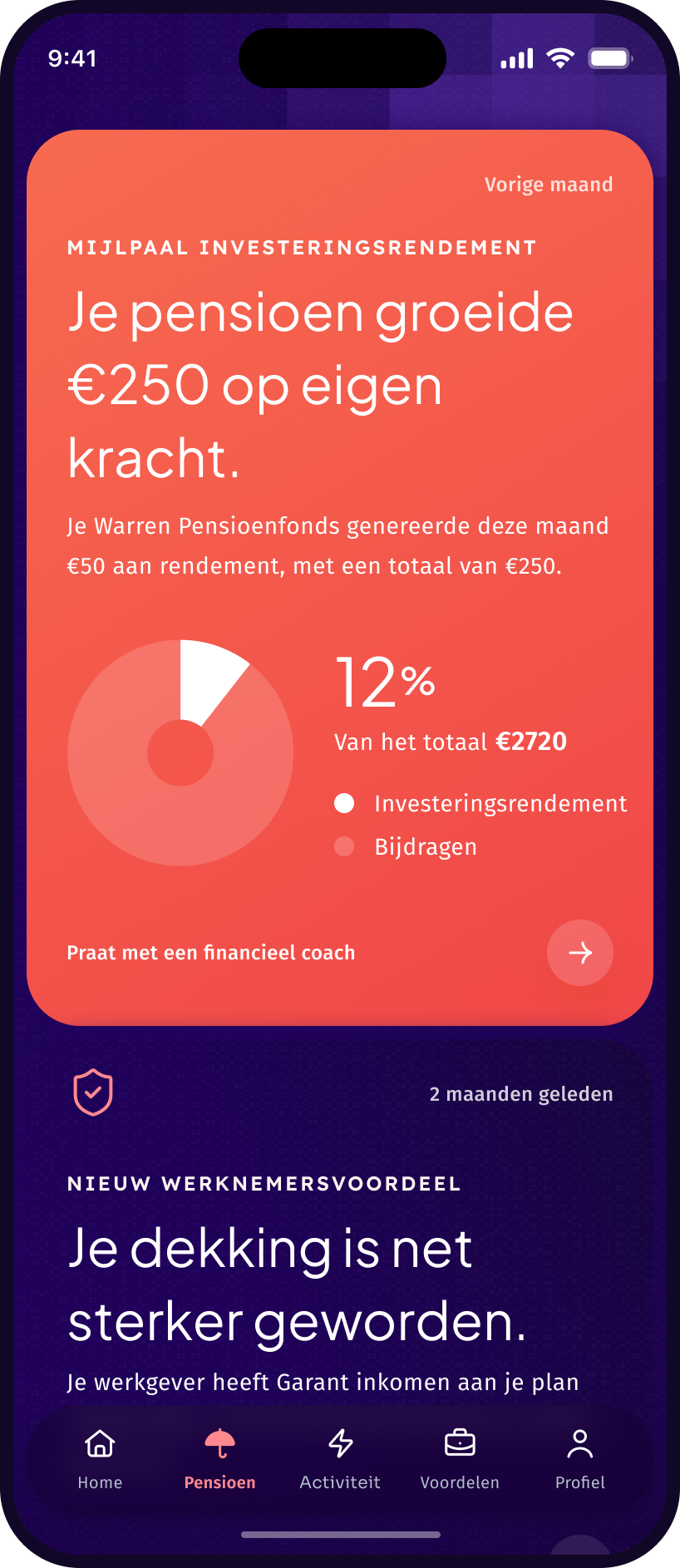 Warren-app: activiteitenscherm