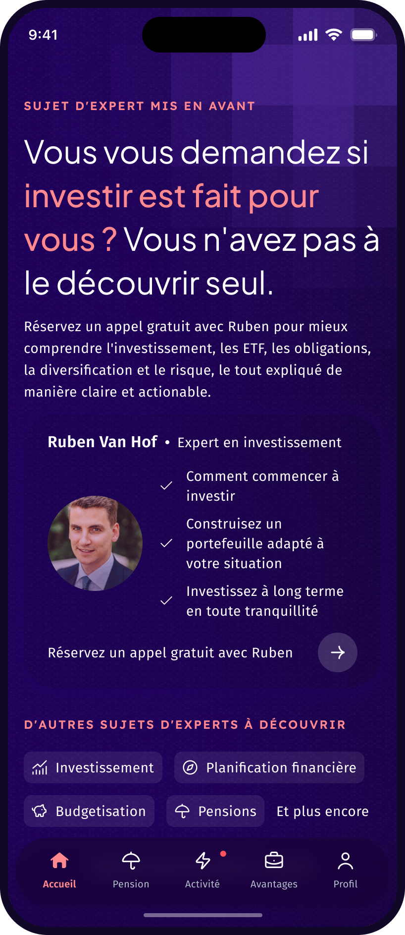 Warren app: highlighted expert topic on investing