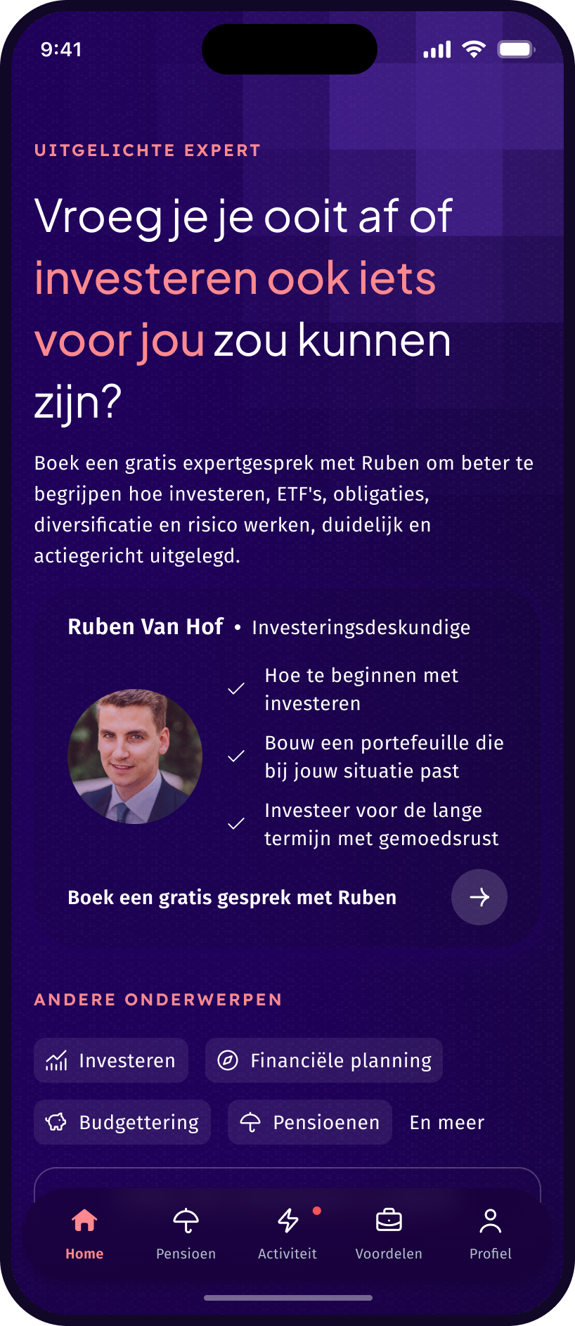 Warren app: highlighted expert topic on investing